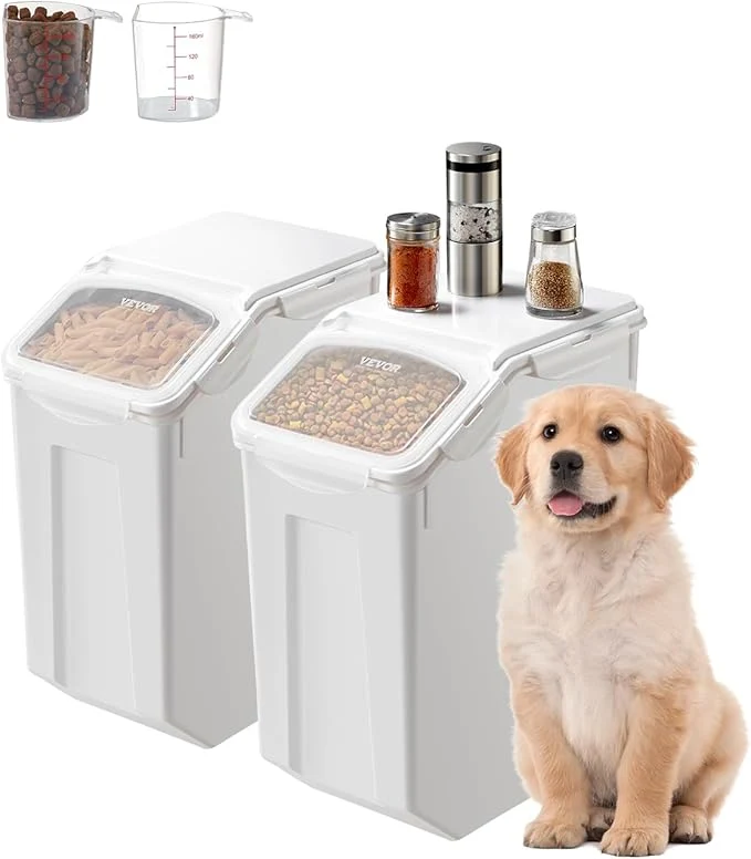 Carefully Designed VEVOR Rice Storage Container 4.5Gallon 20L x2 Capacity Large Dog Food Dispenser Bin Kitchen Ingredient Grain Ce Flour Bin Pet food Containers with Wheels 2 Measuring Cups Airtight Lid 2 PackAbout ThisOverview Relaxed