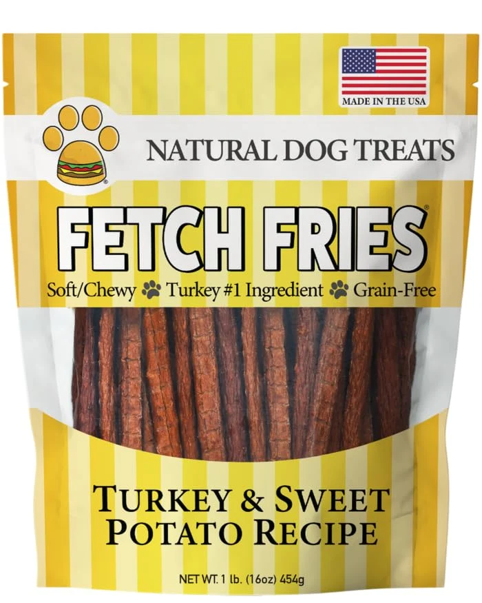 Advanced Fetch Fries Turkey Sweet Potato Dog Treats - Soft Jerky for All Breeds Made in USA Secure