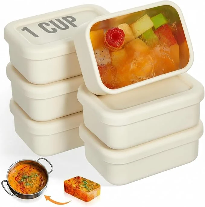 Artisan 6 Packs 1 Cup Silicone Soup zer Molds with Lid Silicone Soup zer Trays Rectangle Reusable Food Preserving Tray zing Sauces Stews Beige About ThisOverview Quality