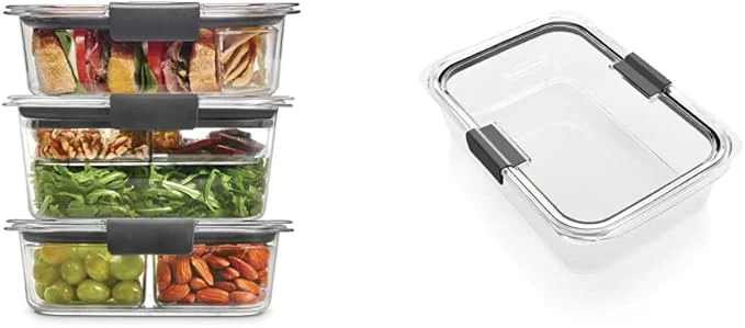 Artisan Rubbermaid Brilliance Food Storage Containers with Lids Airtight for Lunch Meal Prep and Leftovers Set of 3 with Removable Trays Large 9.6 Cup ContainerAbout ThisOverview Optimized