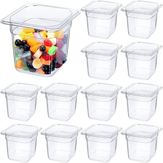 Breathable Yinder 12 Pcs Plastic Clear Food Pans 1 6 Size Stackable Polycarbonate Food Containers with Capacity Indicator Restaurant Commercial Hotel Pan for Fruits Vegetables Beans Corns 6'' Deep About ThisOverview Fine
