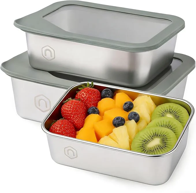Dependable 3PCS Food Storage Containers with Lids Airtight 22 40 74oz Stainless Steel Containers Leak Proof Meal Prep Lunch Containers for Kitchen Storage Microwave zer Dishwash SafeAbout ThisOverview Traditional