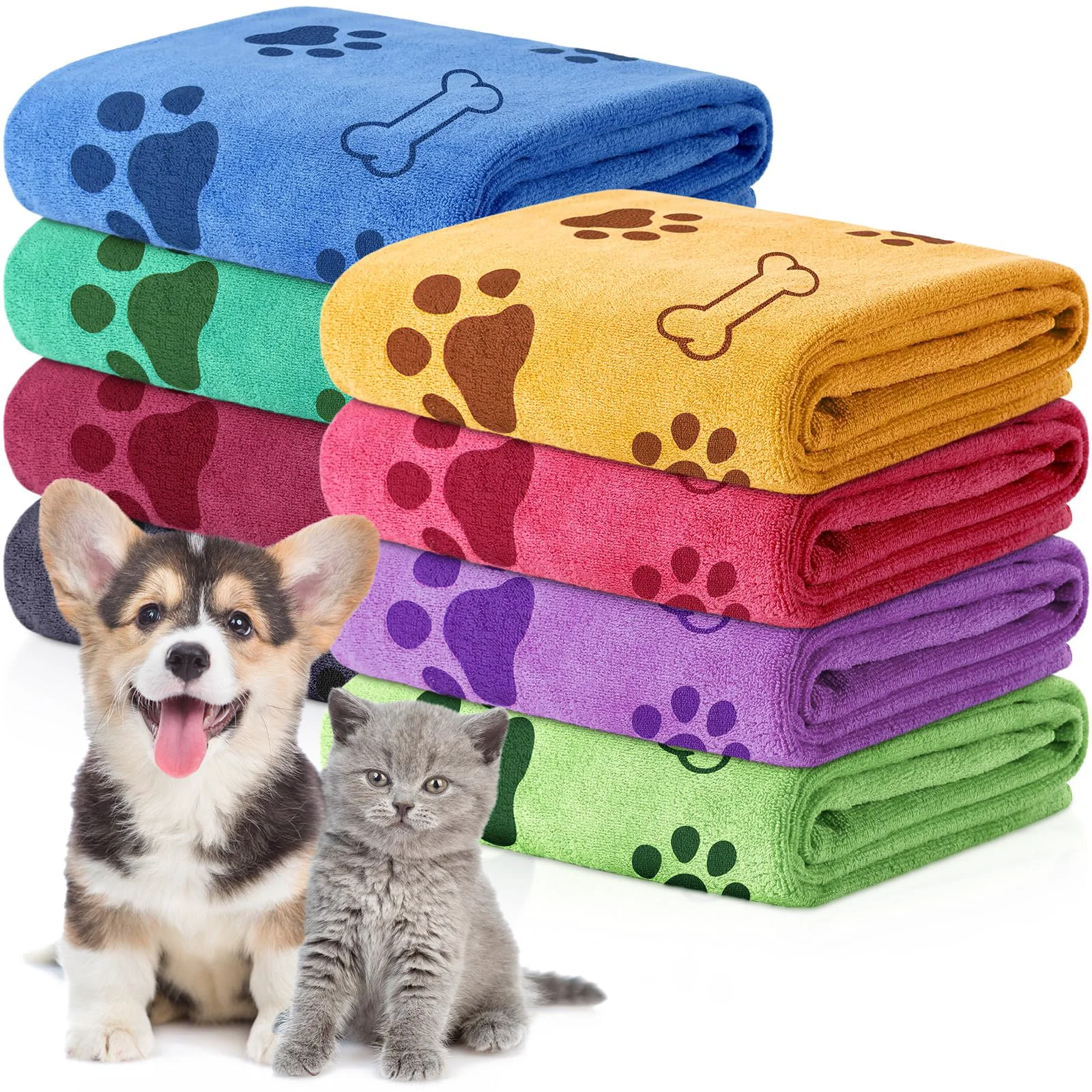Advanced Chumia 8-Pcs Microfiber Dog Towels – Quick-Dry Pet Bath Towels for Dogs Cats 18x28 in Next-Generation