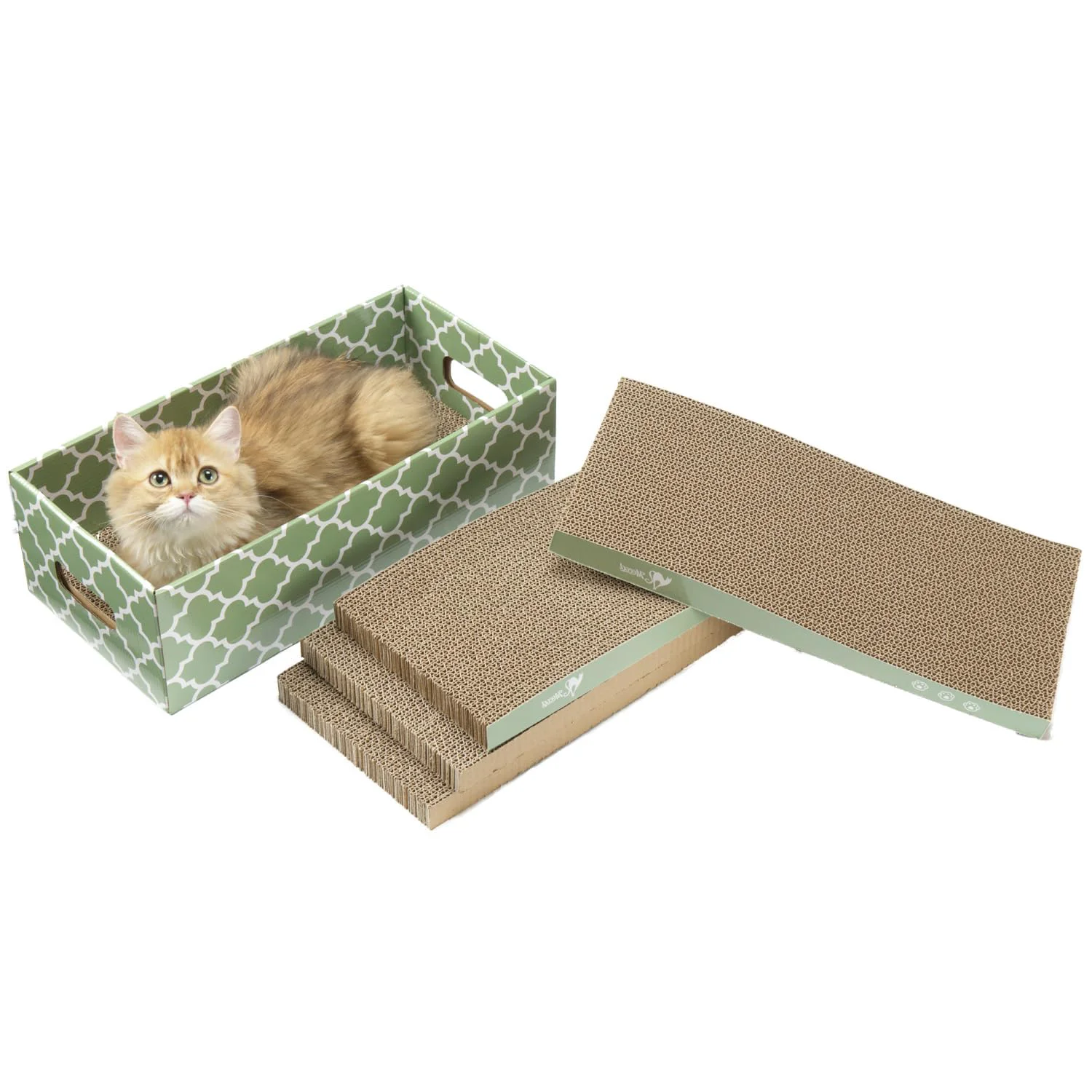 Authentic MECOOL Cat Scratching Board 5-Pack Reversible Cardboard Scratcher with Box Catnip Expertly Made