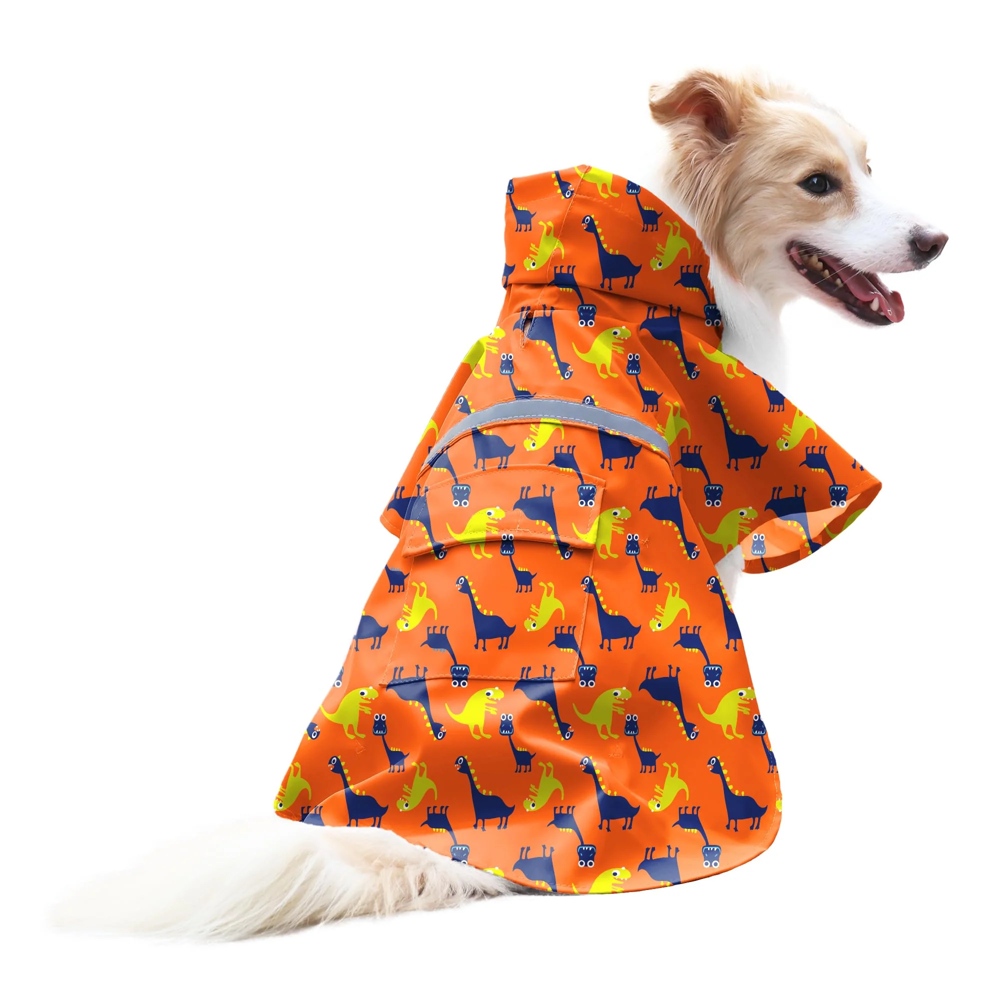 World-Class NACOCO Large Dog Raincoat Adjustable — Blue Dinosaur Reflective Lightweight XXL Sustainable