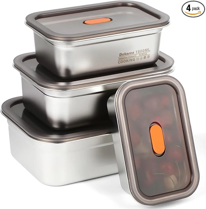 Efficient 4 Pack Large Stainless Steel Food Storage Containers with Leak-proof Lids 316 Metal Meal Prep Container Lunch Box zer Safe Microwave Safe for Meal Prep Bento 41oz 61oz 95oz 128oz About ThisOverview Smart