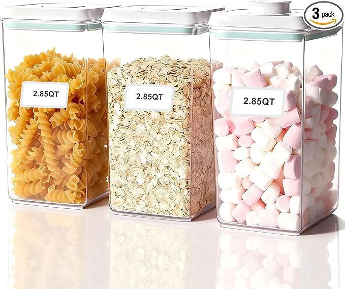 Certified Pop Containers with Lids - 2.85QT 92OZ 2700ML 3 Stackable Airtight Food Storage Kitchen Pantry Storage Containers for Snacks Candy Salt Herbs Spices BPA-About ThisOverview Effective
