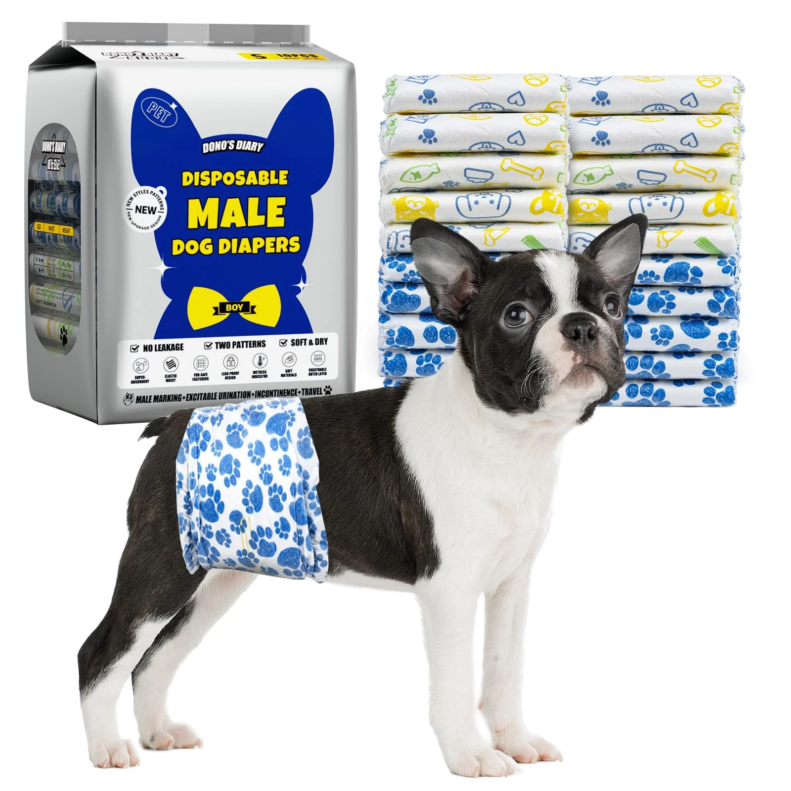 Genuine Dono Dog Diapers Male – Small Disposable Male Dog Wraps 60 Count Ultra Absorbent Detailed