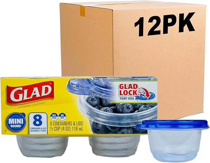 Classic Glad GladWare Mini Round Food Storage Containers - Small Meal Container Holds up to 4 Ounces of Food - Lock Tight Seal 8 Count - 12 PackAbout ThisOverview Official