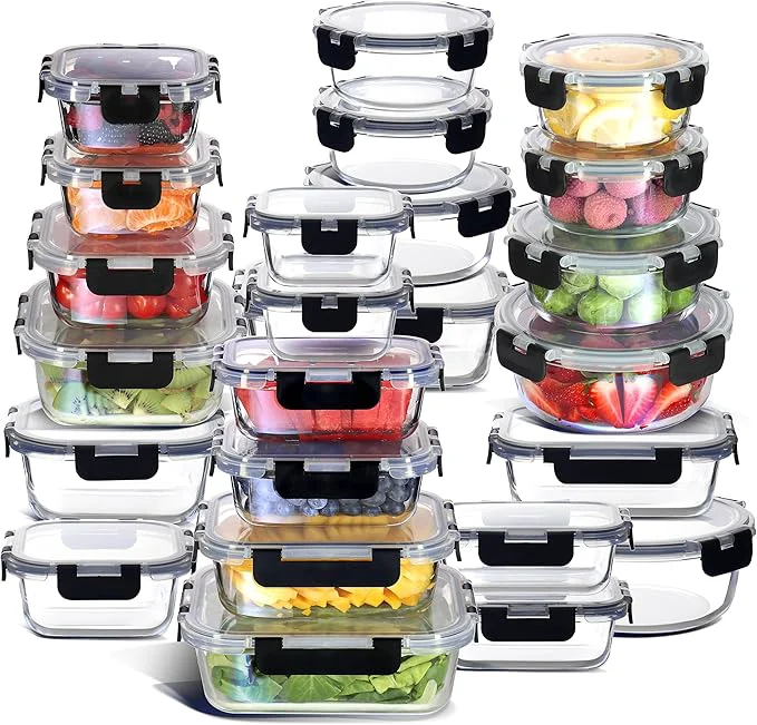 Fashionable EATEX 48pc Glass Storage Containers with Lids 24 Set Glass Food Storage Containers with 24 Airtight Lids Pantry Kitchen Meal Prep Containers for Lunch zer Storage Containers Dishwasher SafeAbout ThisOverview Professional