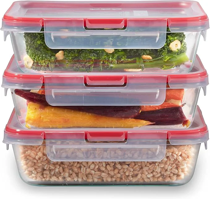Crafted Pyrex Freshlock 3-Pack 6 Cup Glass Food Storage Containers Set Airtight Leakproof Plastic Locking Lids BPA- Meal Prep Containers Set zer Dishwasher Microwave SafeAbout ThisOverview Optimized