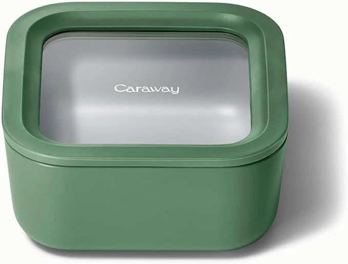 Easy-to-Use Caraway Glass Food Storage - 4.4 Cup Glass Container - Ceramic Coated Food Container - Non Toxic Non Stick Lunch Box Container with Lids. Dishwasher Oven Microwave Safe - SageAbout ThisOverview Versatile