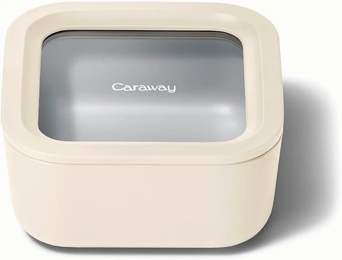 Prestigious Caraway Glass Food Storage - 4.4 Cup Glass Container - Ceramic Coated Food Container - Non Toxic Non Stick Lunch Box Container with Lids. Dishwasher Oven Microwave Safe - CreamAbout ThisOverview Durable