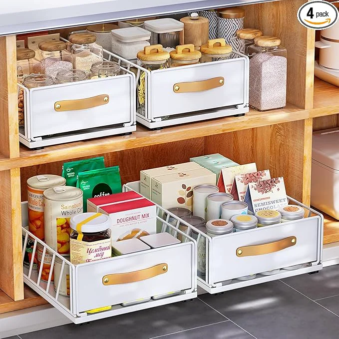 Selected Pull out Cabinet Organizer Fixed with Adhesive Nano Film Heavy Duty Slide out Pantry Shelves Drawer Storage Sliding Mesh Basket with Handle for Kitchen Bathroom Home 11.8W X 15.7D X6.2 H 4PCS About ThisOverview Luxury