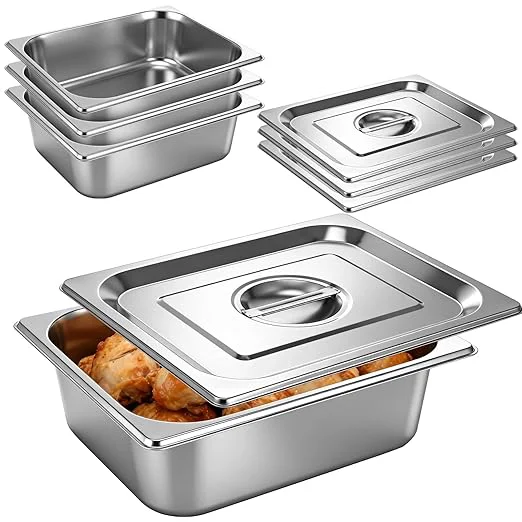 Refined 4 Pack Hotel Pan with Lid Stainless Steel Deep Steam Table Pan 5.9 L Stackable Food Storage Container for Kitchen Restaurant Catering Buffet ServingAbout This Environmentally Friendly