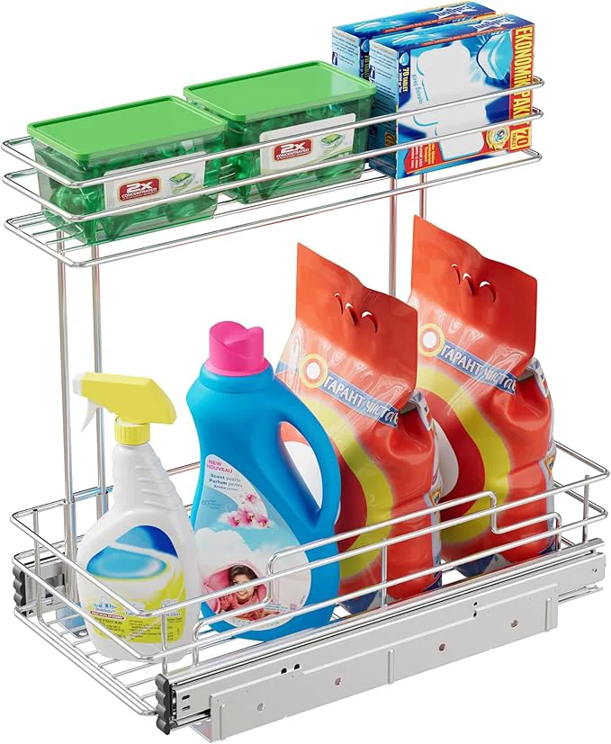 Specialty Under Sink Organizer 9 W X17 D Pull Out Cabinet Organizer 2 Tier Under Sink Slide Out Chrome Plated Under Kitchen Bathroom Organizer Pantry Cabinet Closet Organization Rack 1 PackAbout ThisOverview Premium Material