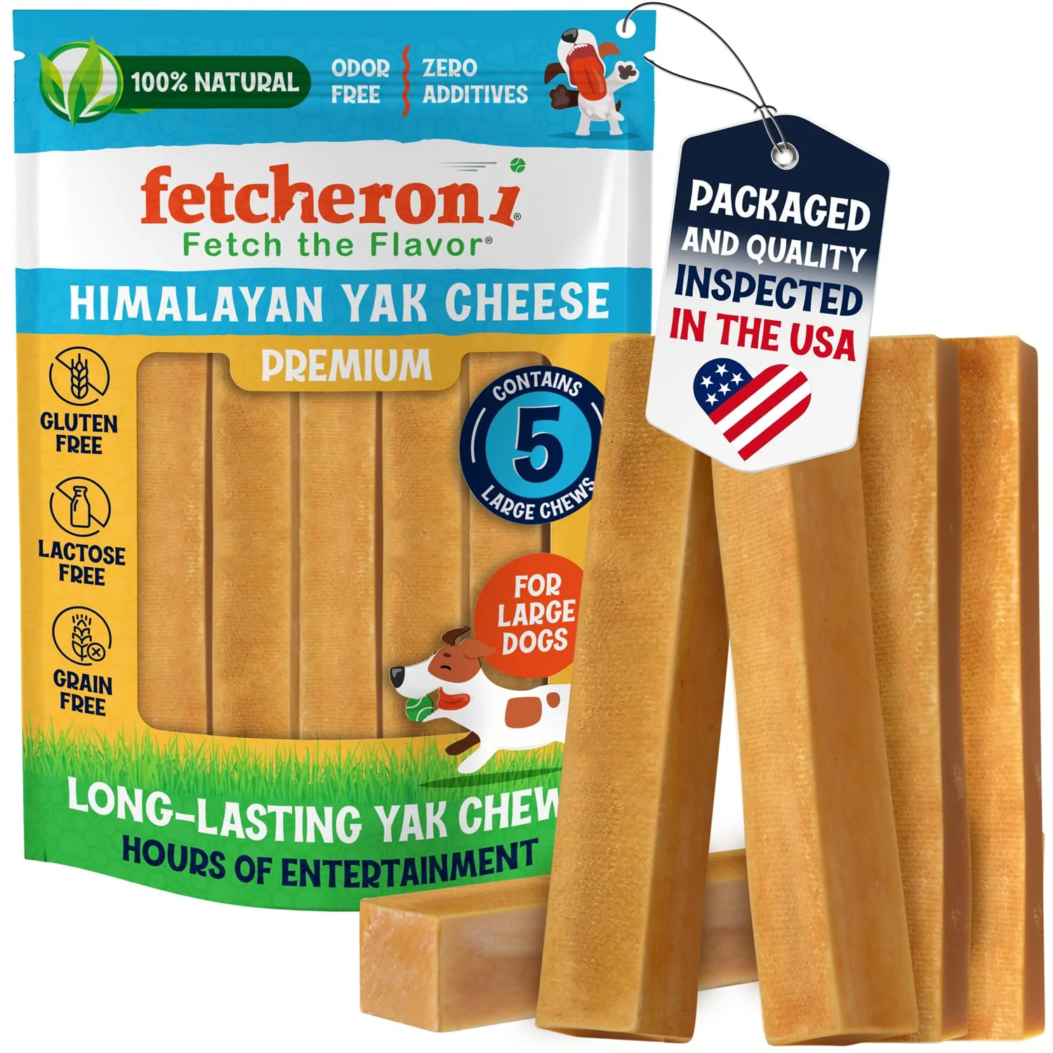 Elite FETCHERONI Himalayan Yak Cheese Chews – Long-Lasting Dog Chews for All Sizes 5 Pack Powerful