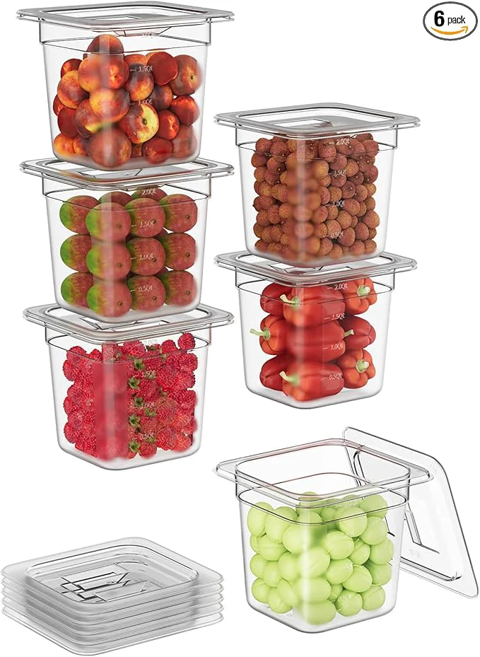 Expertly Made 1 6 6'' 6 Pack Plastic Food Pans With Lids Clear Food Pan Commercial Stackable Polycarbonate zer-Safe for Fruits Vegetables Restaurant KitchenAbout ThisOverview Excellent