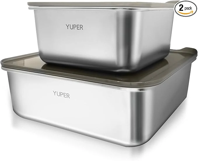 Relaxed YUPER Stainless Steel Food Containers Meal Prep Containers Bacon Cheese Container for Refrigerator Stainless Steel Containers with Lids Fruit Lunch Storage 2 Pack 88 162OZ About ThisOverview Contemporary