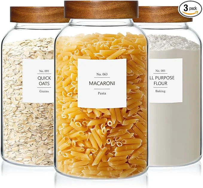 Casual KEYWING 88oz Large Glass Jars with Airtight Acacia Wood Lids Set of 3 Food Storage Containers for Flour Sugar Rice Pasta Ce Cookies – Includes 126 LabelsAbout ThisOverview Pure