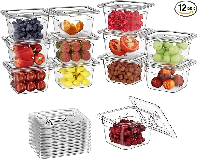 Effective 1 6 4'' 12 Pack Plastic Food Pans With Lids Clear Food Pan Commercial Stackable Polycarbonate zer-Safe for Fruits Vegetables Restaurant KitchenAbout ThisOverview Artisan