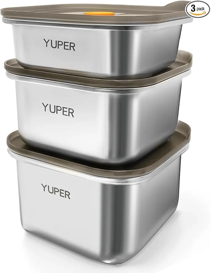 Certified YUPER Stainless Steel Food Containers Meal Prep Containers Bacon Cheese Sandwich Container for Refrigerator Stainless Steel Containers with Airtight Lids 3 Pack 17 27 33OZ About ThisOverview Premium