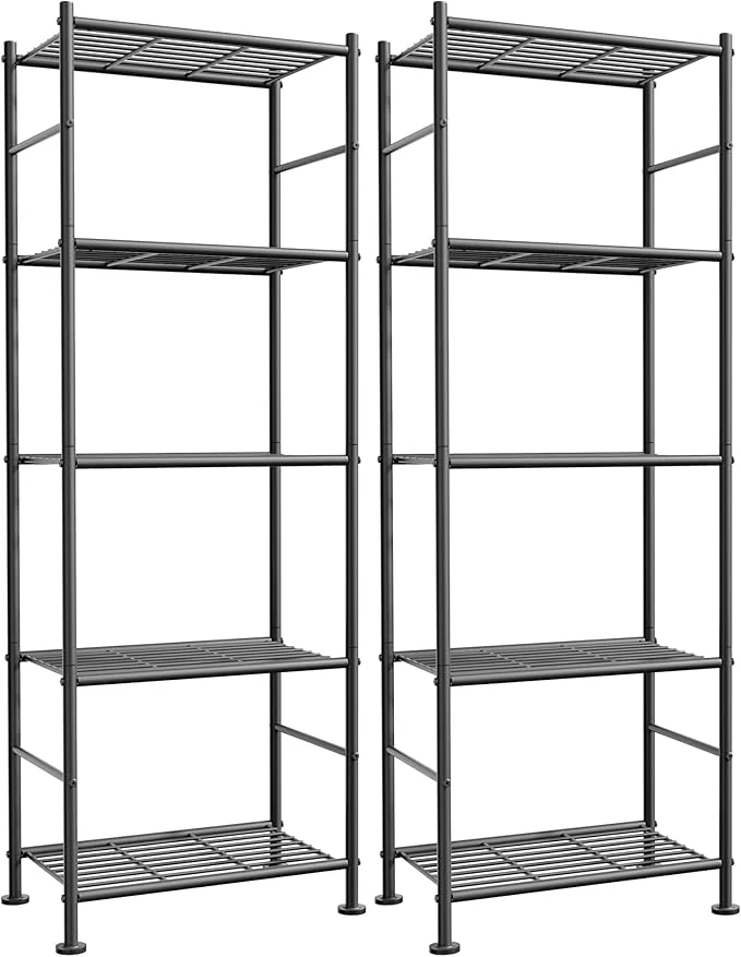 Trusted Storage Shelves - Set of 2 5-Tier Metal Shelf Organizer Space-Saving Garage Shelving with Leveling Feet Standing Shelves Organizer for Kitchen Laundry Pantry 18.4 x 12.6 x 57.4 Black About ThisOverview Carefully Designed