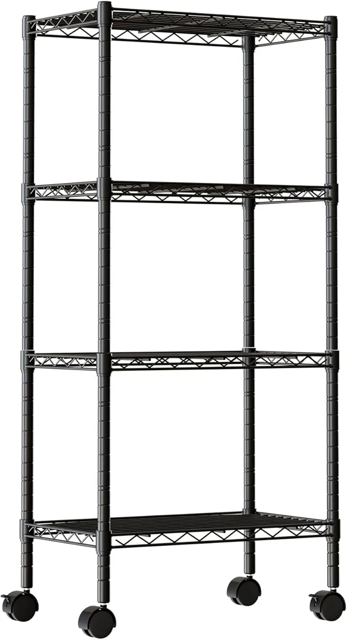 Unique DUMOS 4 Tier Metal Shelving Heavy Duty Shelves Wire Shelving Unit with Removable Wheel Casters Shelves Organizer for Bathroom Garage Living Room Kitchen Pantry Laundry BlackAbout ThisOverview High-Grade
