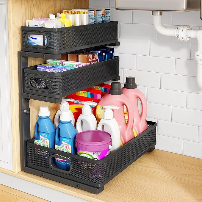 Sophisticated HERJOY Under Sink Organizer 1-Pack 3-Tier Height Adjustable Thickened Metal Pull out Cabinet Organizer Shelf Slide out Storage Drawer Rack for Bathroom Kitchen Pantry Home Laundry OrganizationAbout ThisOverview Functional