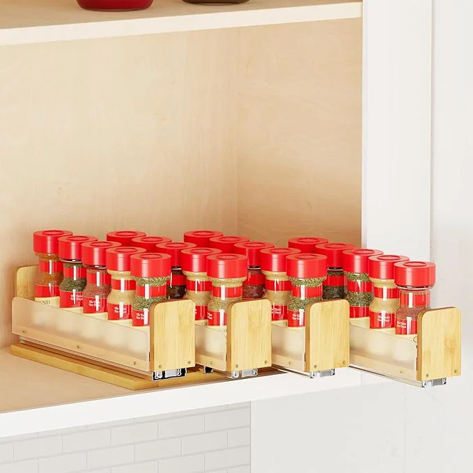 Specialty SpaceAid Bamboo Pull Out Spice Rack Organizer for Cabinet Heavy Duty Slide Out Seasoning Kitchen Pantry Sliding Vertical Organization 10.1 Wide 4 Drawers 2 Wide 1-Tier NaturalAbout ThisOverview Green