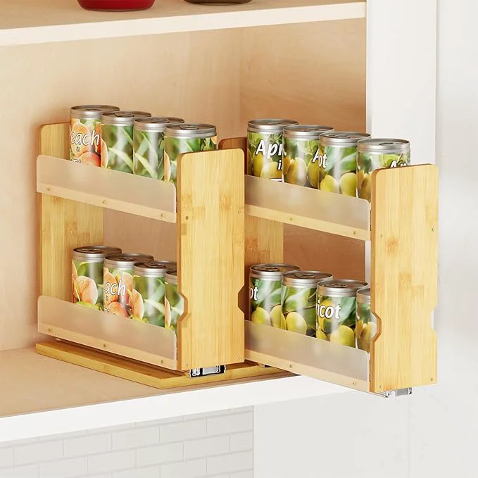Easy-to-Use SpaceAid Bamboo Pull Out Spice Rack Organizer for Cabinet Heavy Duty Slide Out Seasoning Kitchen Pantry Sliding Vertical Organization 7.3 Wide 2 Drawers 3 Wide 2-Tier NaturalAbout ThisOverview Outstanding
