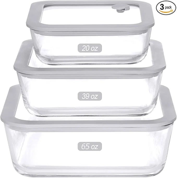Eco-Friendly Glass Food Containers with Glass Lid Microwave Safe Food Storage Container Set 3 Pack Square Shape Food Containers with Lids Meal Prep containers with Leak Proof Lid.About ThisOverview