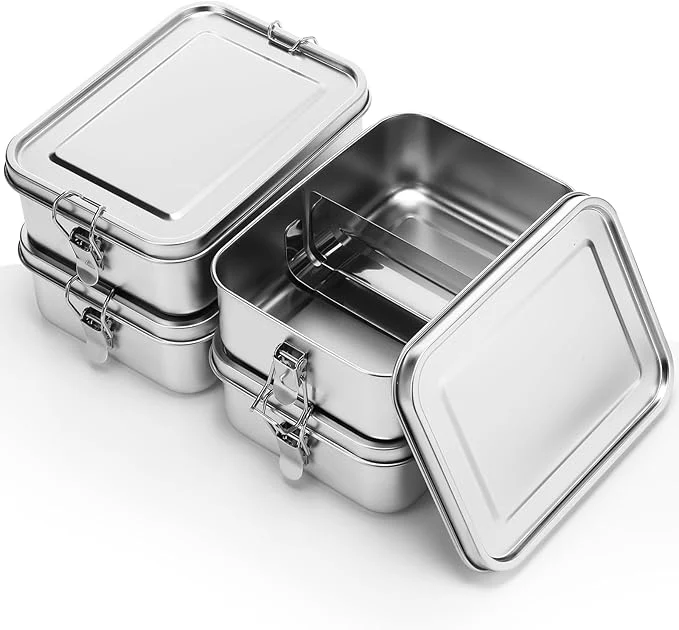 Efficient Umigy 4 Pcs Stainless Steel Food Containers 1200ml Metal Bento Lunch Box Stainless Steel Food Storage Containers Lockable Clips to Leak Proof Reusable Dishwasher Snack Boxes for WorkAbout ThisOverview Solid