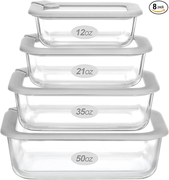Stylish Glass Food Containers with Glass Lid Microwave Safe Food Storage Container Set 4 Pack Airtight Storage Set with Leak Proof Lids Meal Prep ContainersAbout ThisOverview Clean