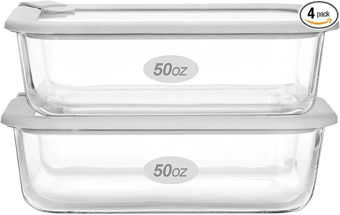 First-Class Glass Food Containers with Glass Lid Microwave Safe Food Storage Container Set 2 Pack of 50oz Large Size Airtight Storage Set with Leak Proof Lids Meal Prep ContainersAbout ThisOverview Certified