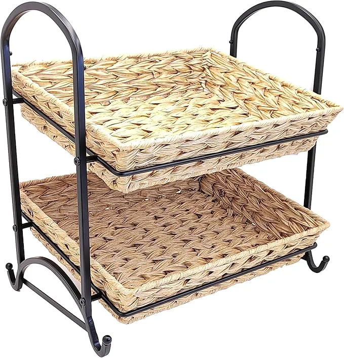 Professional Stackable Candy Display Rack wtih Rattan Stackable Candy Organizer Multi-Function Snack Rack Shelf for Chips Display Solution for Stores Brown Medium About ThisOverview Original Design