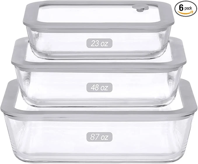 Efficient Glass Food Containers with Glass Lid Microwave Safe Food Storage Container Set 3 Pack of Large Size Food Storage Containers with Lids Meal Prep containers with Leak Proof Lid.About ThisOverview Official