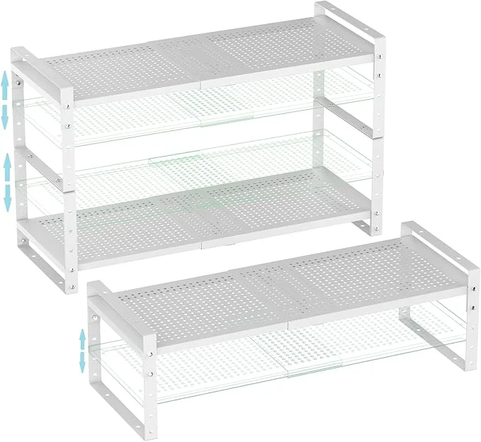 Authentic Expandable Shoe Rack Stackable Metal Pantry Storage Shelves Stand Adjustable Height Cabinet Shelf Organizer Racks Spice Shelving 3PACKS WHITE LARGE About ThisOverview Next-Generation