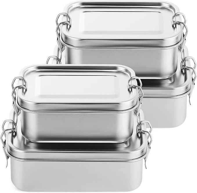 Excellent Umigy 4 Pcs Stainless Steel Food Containers 850 1400ml Metal Bento Lunch Box Stainless Steel Food Storage Containers Lockable Clips to Leak Proof Reusable Dishwasher Snack Boxes for WorkAbout ThisOverview Elite