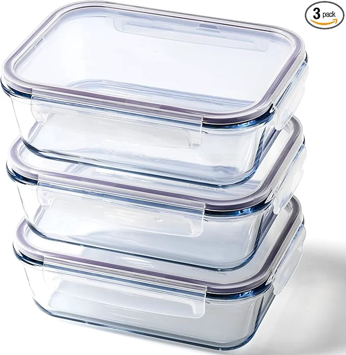 Excellent Glass Food Storage Containers 3 Pack Large Set 52oz 6.4 cup BPA- Airtight LeakProof Lid Glass Food Containers Glass Containers with Lids Oven zer Dishwasher SafeAbout ThisOverview Efficient