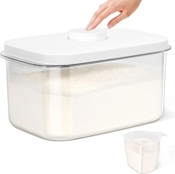 Fine Crafted Airtight Flour Container 6.34 QT Clear PET Plastic Food Storage Container Bin with Pop Up Lids For Rice Flour Sugar Dry Food Holder for Kitchen Pantry Organization and StorageAbout ThisOverview Unique