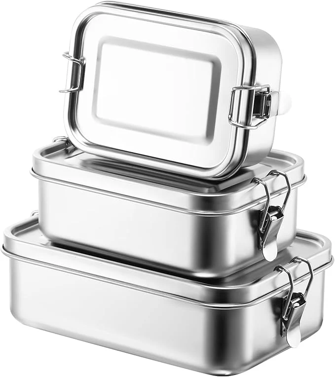 Top-Quality Umigy 3 Pcs Stainless Steel Food Containers 550 850 1000ml Metal Bento Lunch Box Stainless Steel Food Storage Containers Lockable Clips to Leak Proof Reusable Dishwasher Snack Boxes for WorkAbout ThisOverview Safe