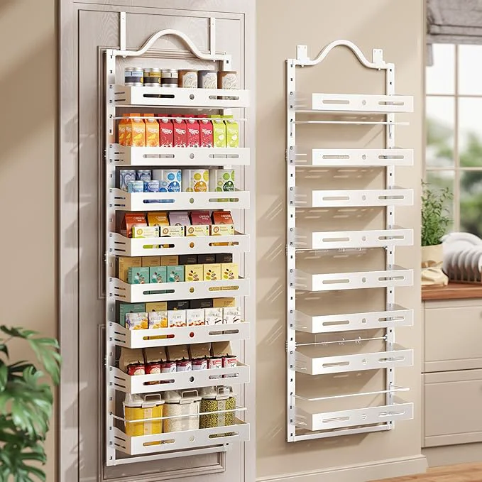 Clean 8-Tier Over The Door Pantry Organizer Large 2 IN 1 Wall Mount or Hanging Spice Rack Pantry Door Organizer and Storage with Adjustable Basket Door Spice Rack for Pantry WhiteAbout ThisOverview Minimalist