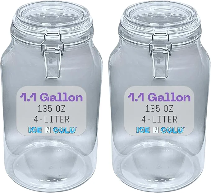 Traditional Airtight Glass Storage Jars with Clamp Lid – Food Storage Containers with Rubber Gasket Seal – Pantry Kitchen Canisters for Dry Goods Coffee Sugar Pasta – 0.4L to 4L Sizes 2 135oz 4L About ThisOverview Sustainable