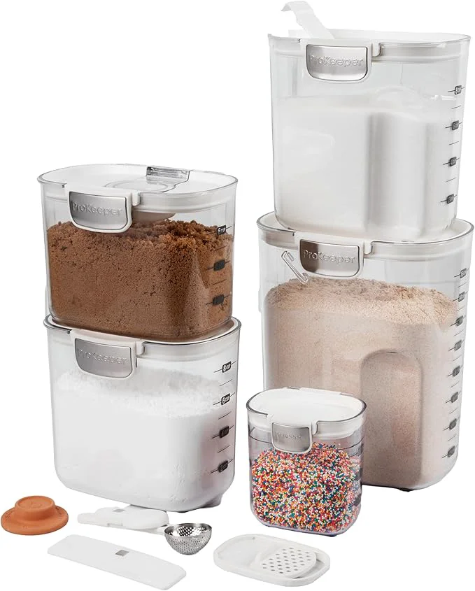 Prestigious ProKeeper Airtight Food Storage Container Set – Clear Plastic Flour and Sugar Canister Set with Magnetic Accessories for Kitchen Organization White 9-Piece About ThisOverview Superior