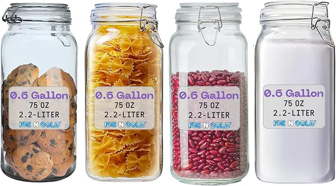 Stylish Airtight Glass Storage Jars with Clamp Lid – Food Storage Containers with Rubber Gasket Seal – Pantry Kitchen Canisters for Dry Goods Coffee Sugar Pasta – 0.4L to 4L Sizes 4 75oz 2.2L About ThisOverview Flexible