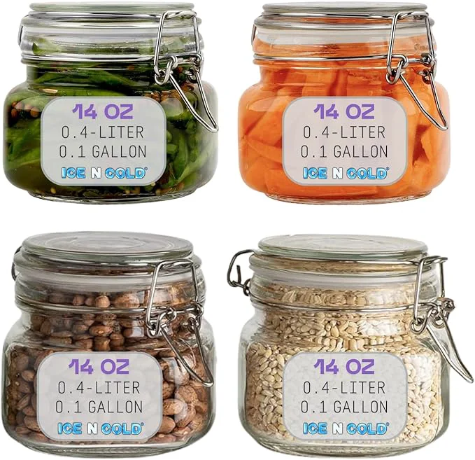 Exclusive Airtight Glass Storage Jars with Clamp Lid – Food Storage Containers with Rubber Gasket Seal – Pantry Kitchen Canisters for Dry Goods Coffee Sugar Pasta – 0.4L to 4L Sizes 4 14oz 0.4L About ThisOverview Functional