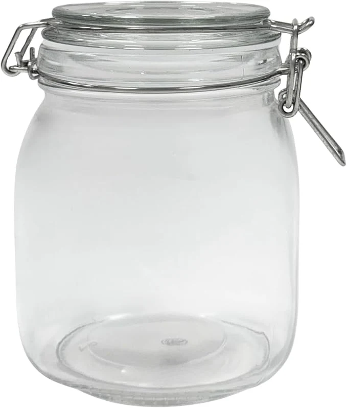Casual Airtight Glass Storage Jars with Clamp Lid – Food Storage Containers with Rubber Gasket Seal – Pantry Kitchen Canisters for Dry Goods Coffee Sugar Pasta – 0.4L to 4L Sizes 6 34oz 1L About ThisOverview Trusted