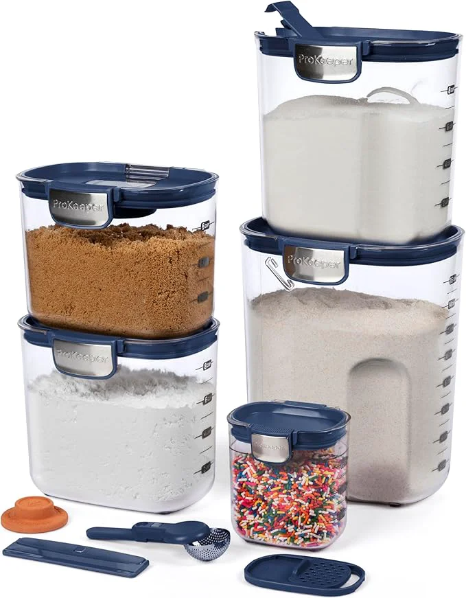 Classic ProKeeper Airtight Food Storage Container Set – Clear Plastic Flour and Sugar Canister Set with Magnetic Accessories for Kitchen Organization Navy 9-Piece About ThisOverview Environmentally Friendly