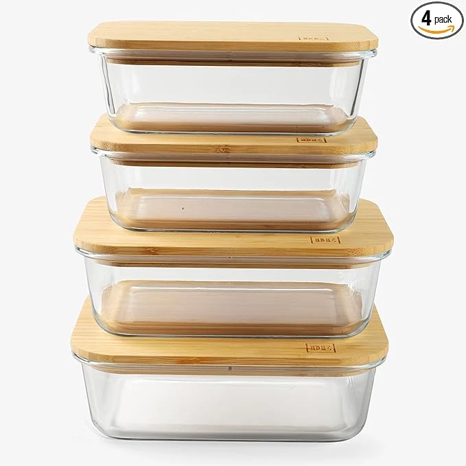 User-Friendly DE Glass Food Storage Containers with Bamboo Lids 4 Pack 2 x 35oz 2 x 51oz Pack Meal Prep Glass Containers Safe for Microwave Oven zer and Dishwasher BPA About ThisOverview Original Design